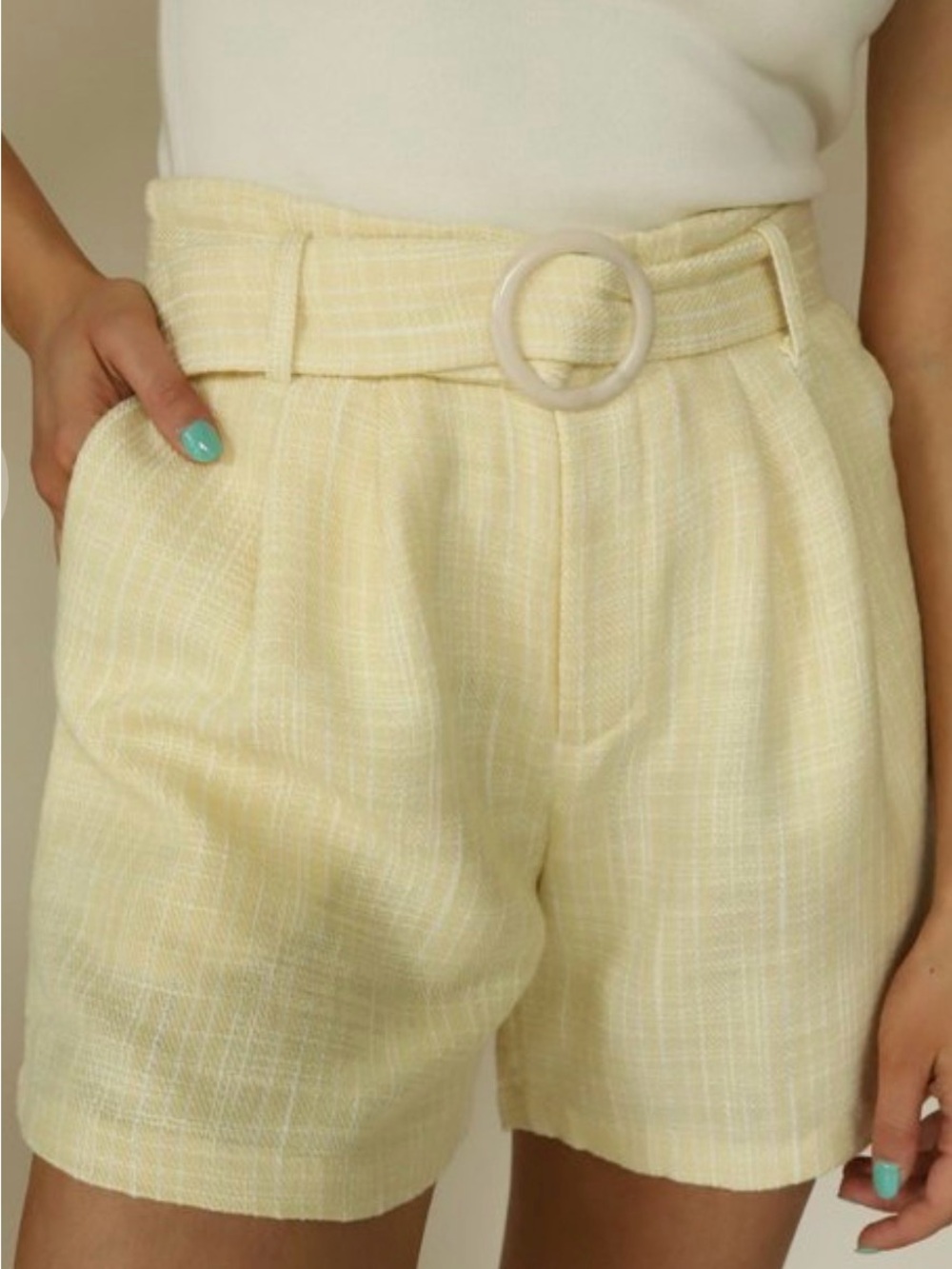 NWOT Lucy Paris Butter Yellow Belted Tweed Shorts